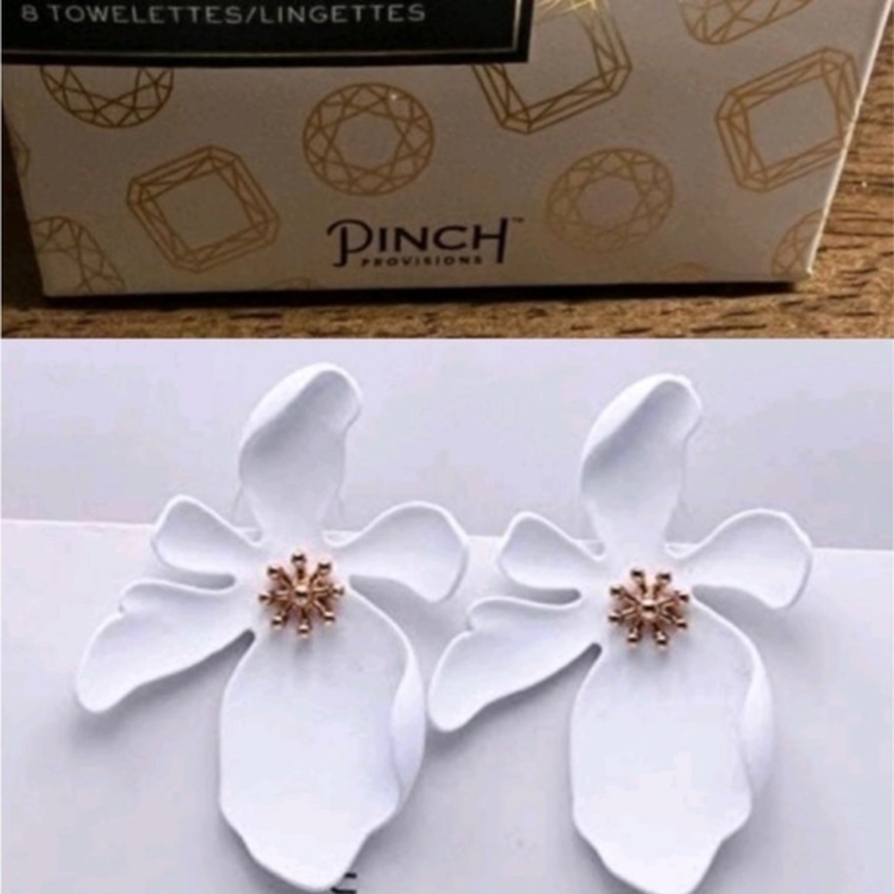 Anthropologie white floral  ART DECO EARRings